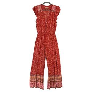 Spell & The Gypsy Collective Women Dahlia Jumpsuit S Red Floral Wide Leg boho